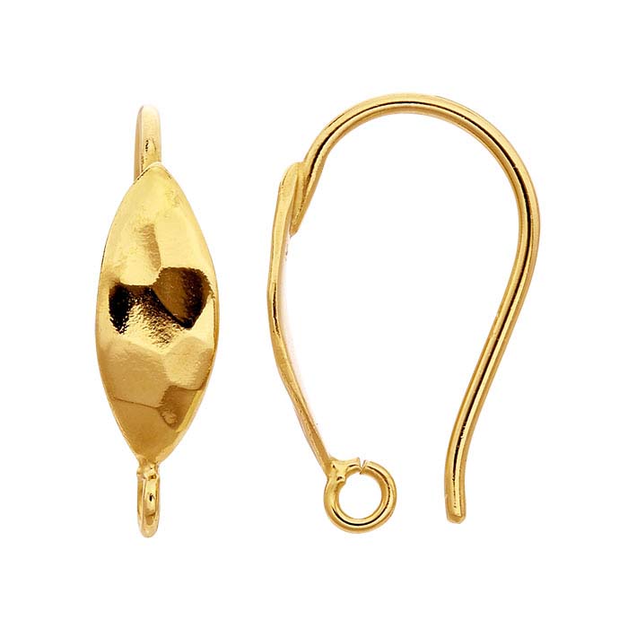 14K Heavy Yellow Gold-Plated Hammered Shield Ear Wire with Closed Ring