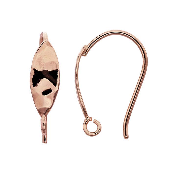 18K Heavy Rose Gold-Plated Sterling Silver Hammered Ear Wire with Open Ring