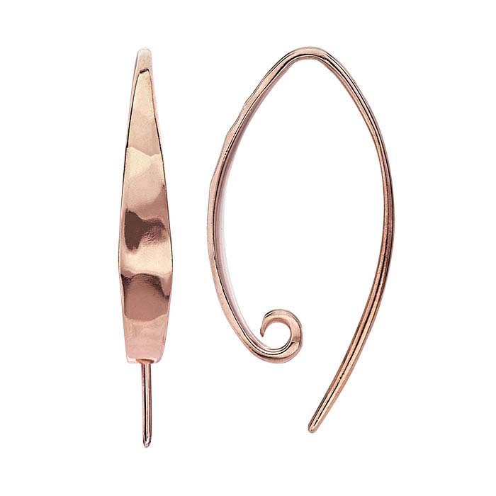 18K Heavy Rose Gold-Plated Sterling Silver Hammered Ear Wire with Loop