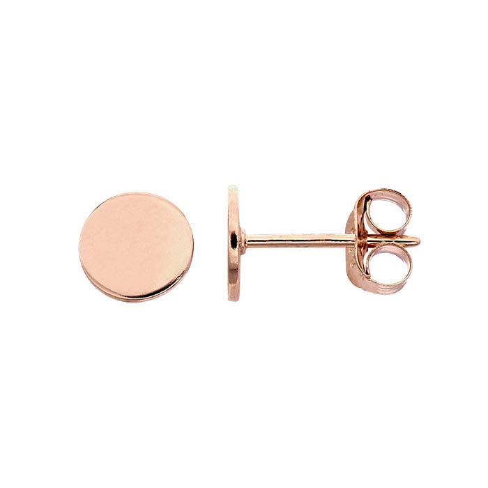18K Heavy Rose Gold-Plated Sterling Silver Round Disc Post Earrings