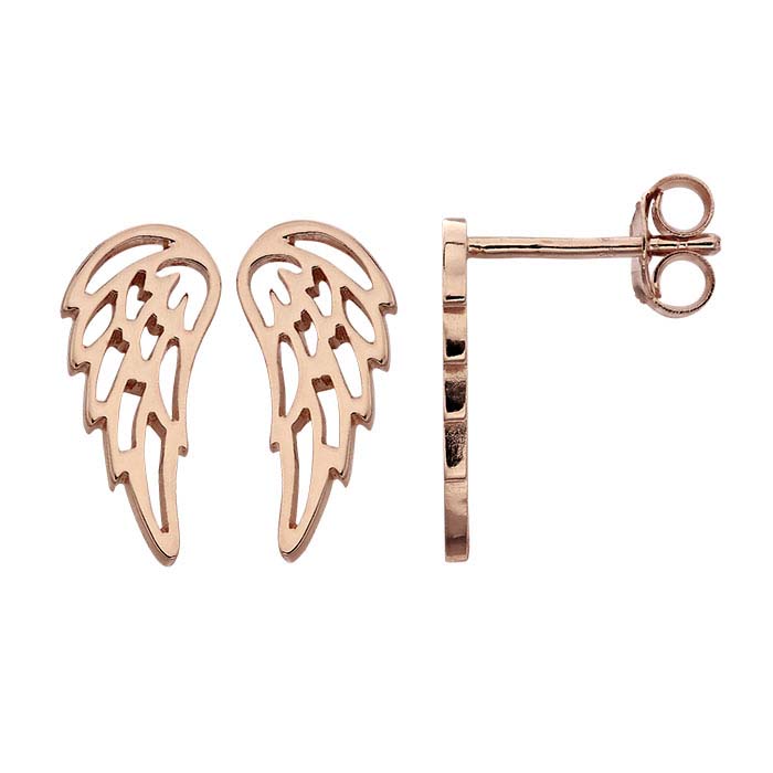 18K Heavy Rose Gold-Plated Sterling Silver Angel Wings Post Earrings