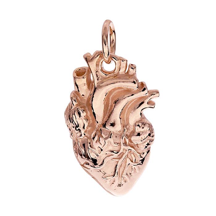 18K Heavy Rose Gold-Plated Sterling Silver Anatomical Heart Charm