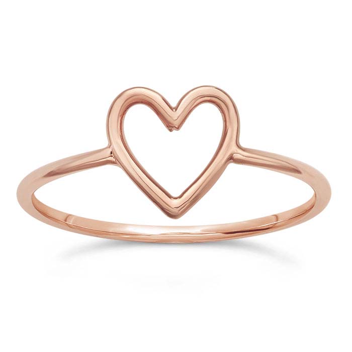 18K Heavy Rose Gold-Plated Sterling Silver Open Heart Rings
