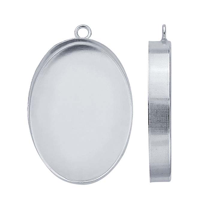 Sterling Silver 25 x 18mm Oval HighWall Cabochon Pendant Mounting