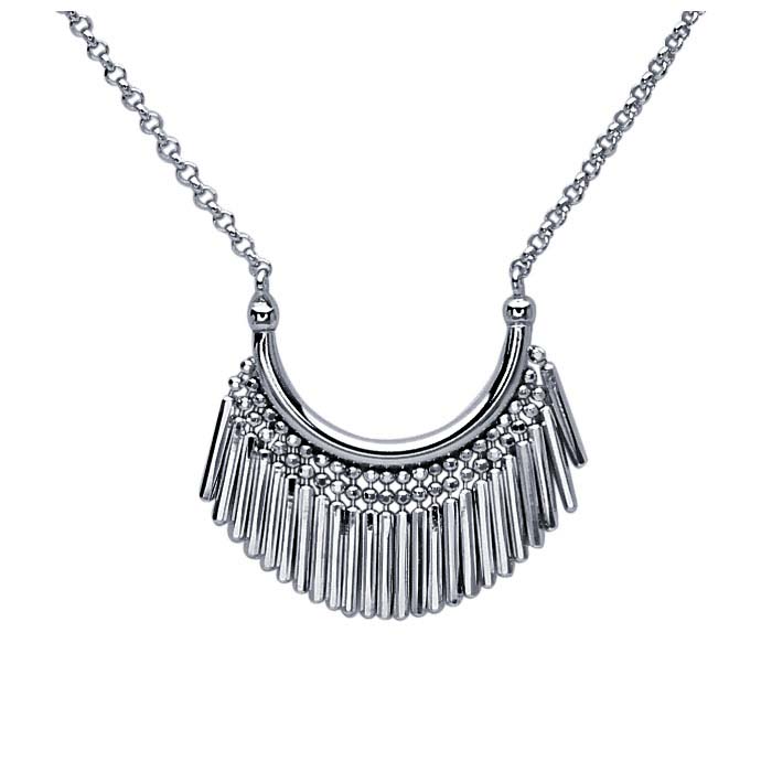 Sterling Silver Rhodium-Plated Fringed Festoon Necklace