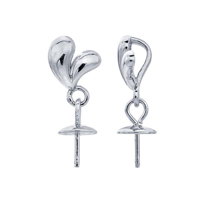 Sterling Silver Rhodium-Plated Heart Pearl Pendant Mounting
