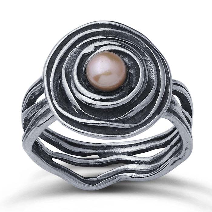 Sterling Silver Nest Rings with 5mm Pink Freshwater Pearl