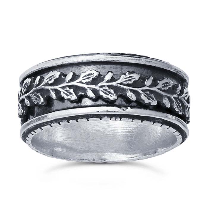 Sterling Silver Oxidized Leaf Spinner Bands