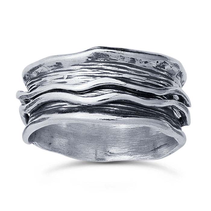 Sterling Silver Two-Row Wavy Spinner Bands