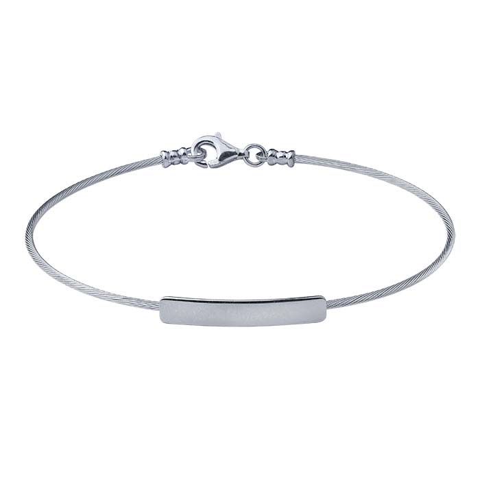 Sterling Silver Cable Wire Bracelet with Rectangle Plaque