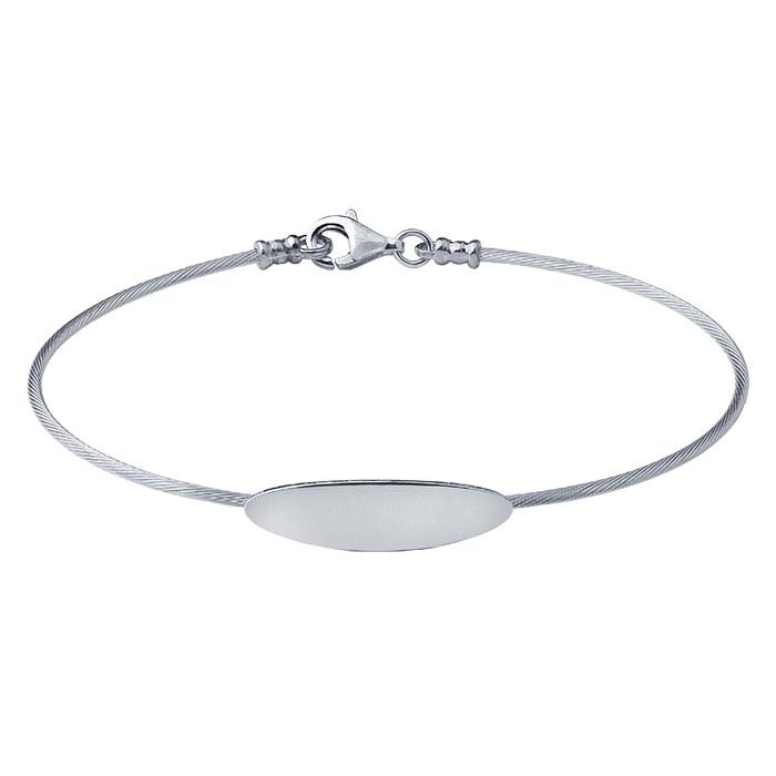Sterling Silver Cable Wire Bracelet with Oval Plaque