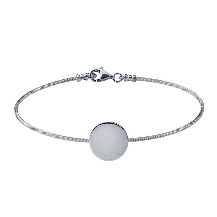 Sterling Silver Cable Wire Bracelet with Round Plaque