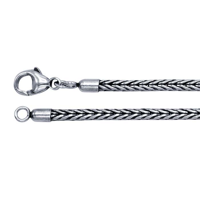 Sterling Silver Oxidized 2.5mm Round Foxtail Chains
