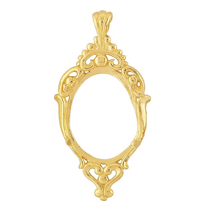 14K Yellow Gold Oval Cameo/Cabochon Pendant Mountings