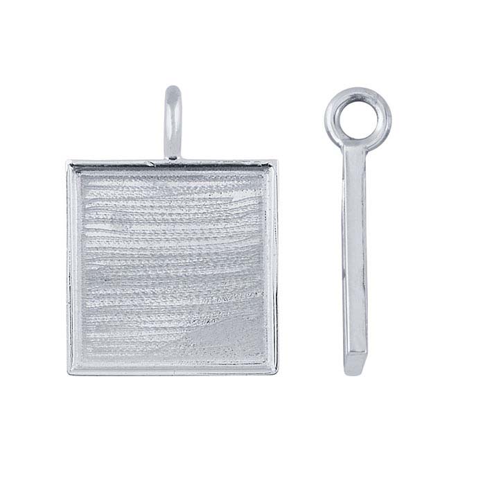 Sterling Silver 21mm Square Resin Pendant Mounting