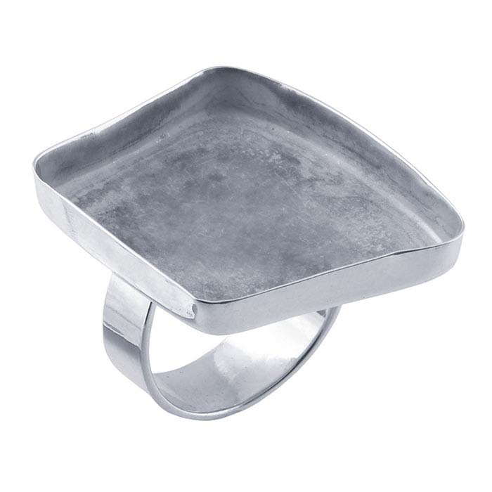 Sterling Silver 35 x 30mm Oblique Square Resin Ring Mounting, Adjustable