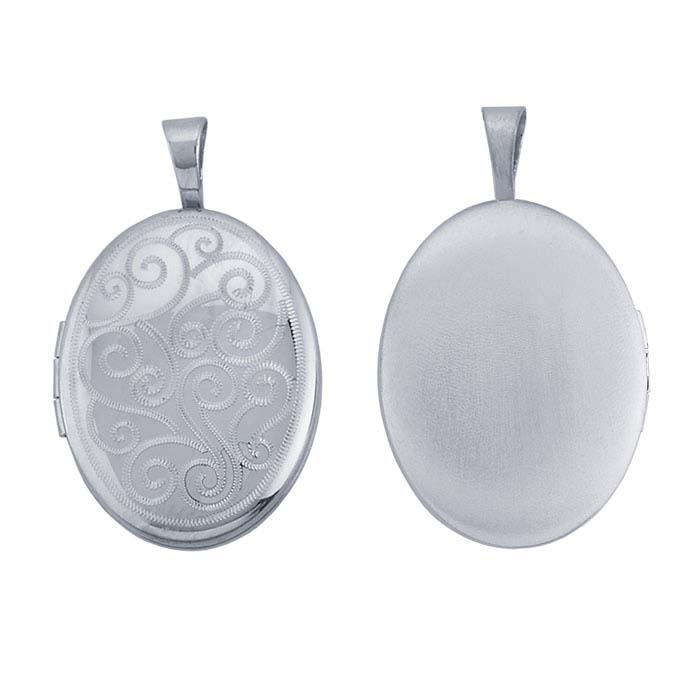 Sterling Silver Oval Engraved Scroll Locket Pendant