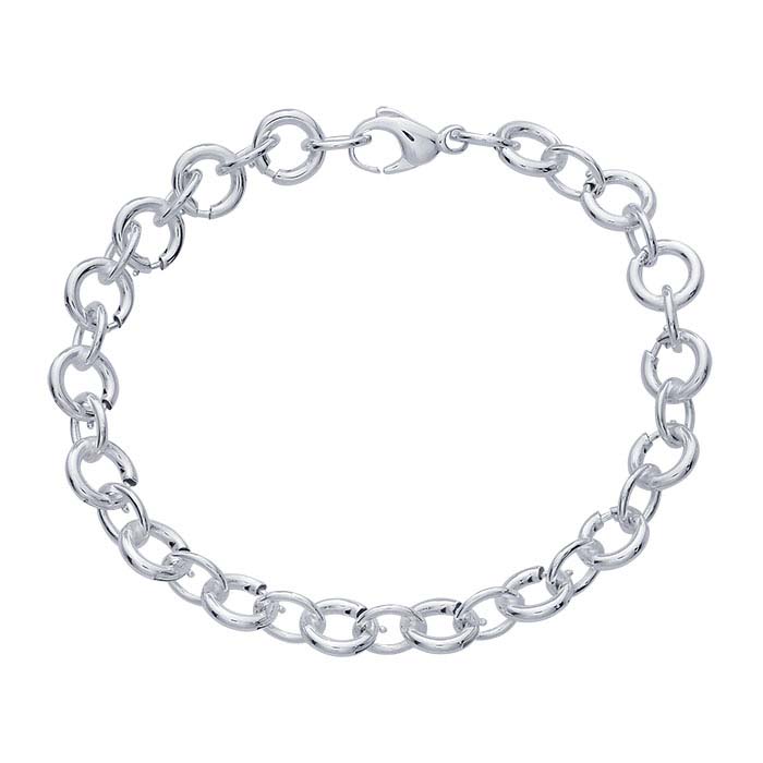 Sterling Silver 8mm Round Cable Chain Bracelet with 17 Charm Stations