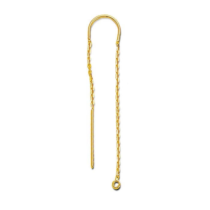 14K Yellow Gold Cable Chain Ear Thread with Center U-Bar and Open Ring