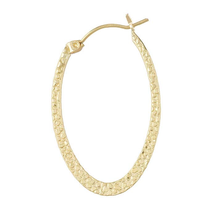14/20 Yellow Gold-Filled Oval Textured Hoop Earring with Flat Center