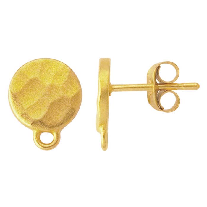 24K Heavy Yellow Gold-Plated Sterling Silver Hammered Post Earring