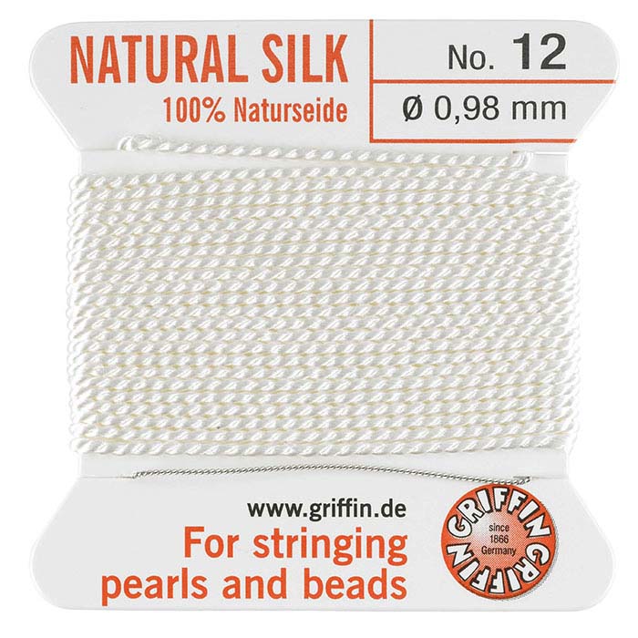 Griffin™ White Silk Bead Cords, Carded with Needle
