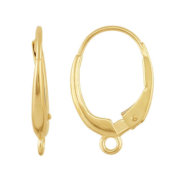 14K Yellow Gold Teardrop Lever-Back Ear Wire with Closed Ring