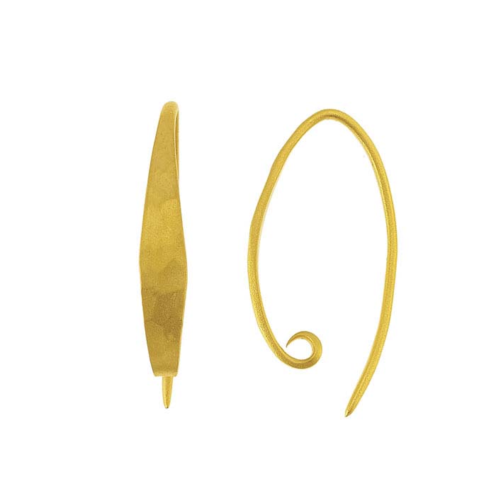 24K Heavy Yellow Gold-Plated Sterling Silver Hammered Ear Wire with Loop