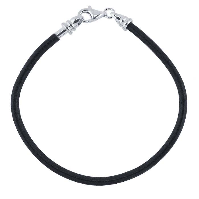 Frolic® Black Leather Cord Bracelet with Sterling Silver Threaded End Cap