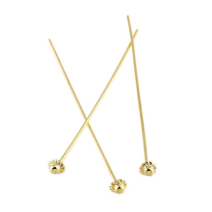 Base Metal Yellow Gold-Plated 2" 4mm Ball Head Pin, 1/2-Hard