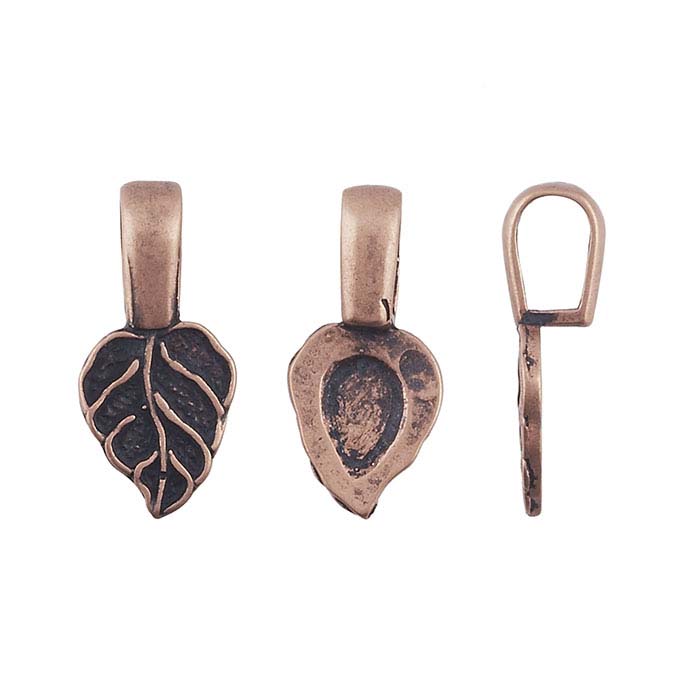 Brass Antique Copper-Finish Glue-On Leaf Pendant Bail