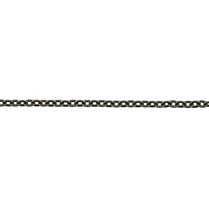Brass Oxidized 3.4mm Patterned Flat Oval Cable Chain, 20-ft. Spool
