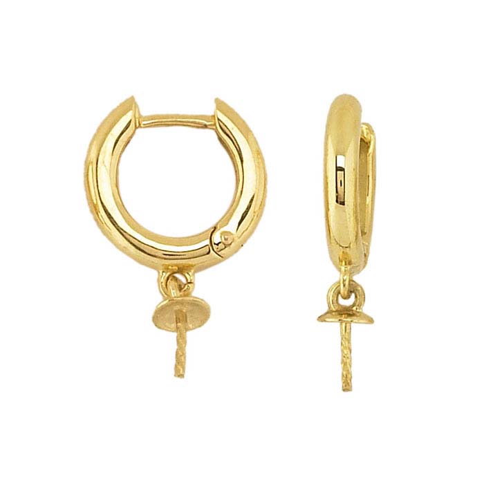14K Yellow Gold Hoop Earring with Cup & Peg Dangle