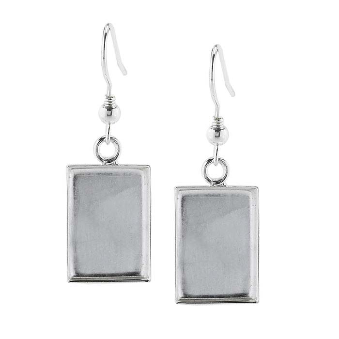 Brass Silver-Plated 17 x 11mm Rectangle Resin Ear Wire Mounting