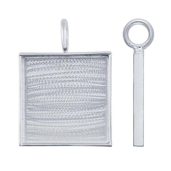 Brass Silver-Plated 28.7mm Square Resin Pendant Mounting