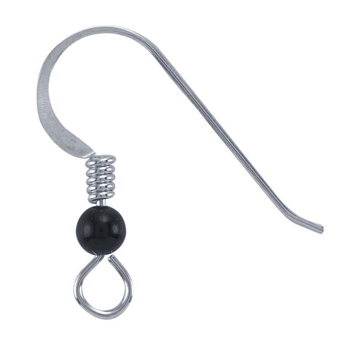 Sterling Silver Hammered Ear Wire with Loop, Onyx Bead and Coil
