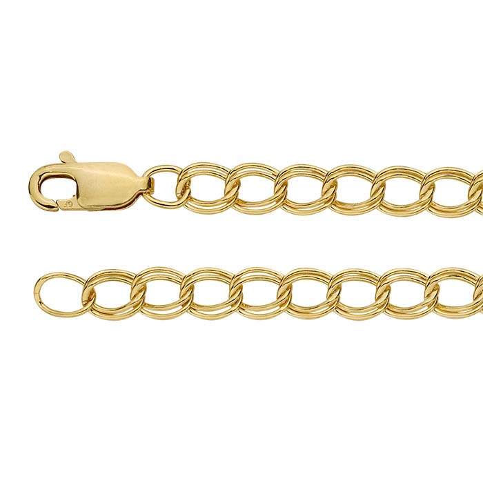 14/20 Yellow Gold-Filled 4.3mm Double-Cable Chain Charm Bracelet