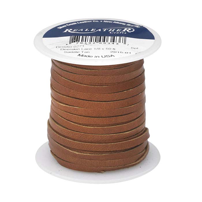 Saddle Tan Deerskin Leather 1/8" Flat Lace, 50-ft. Spool