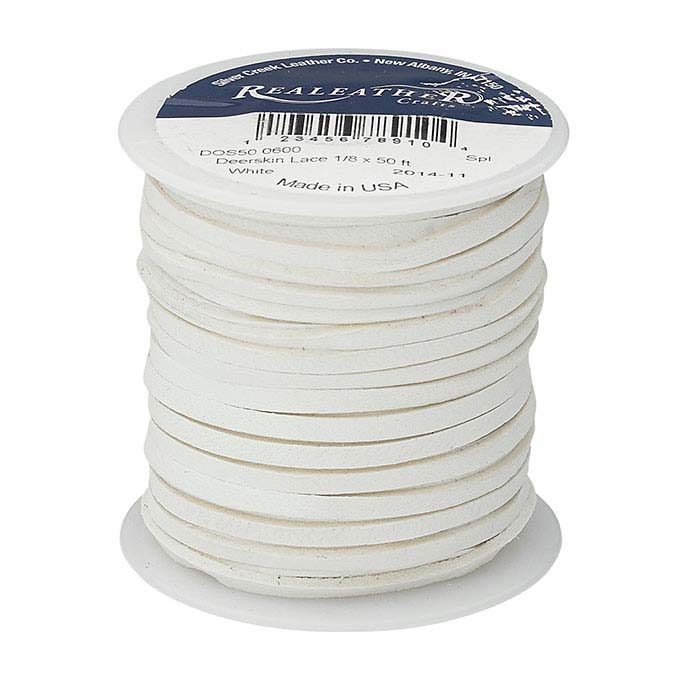 White Deerskin Leather 1/8" Flat Lace, 50-ft. Spool