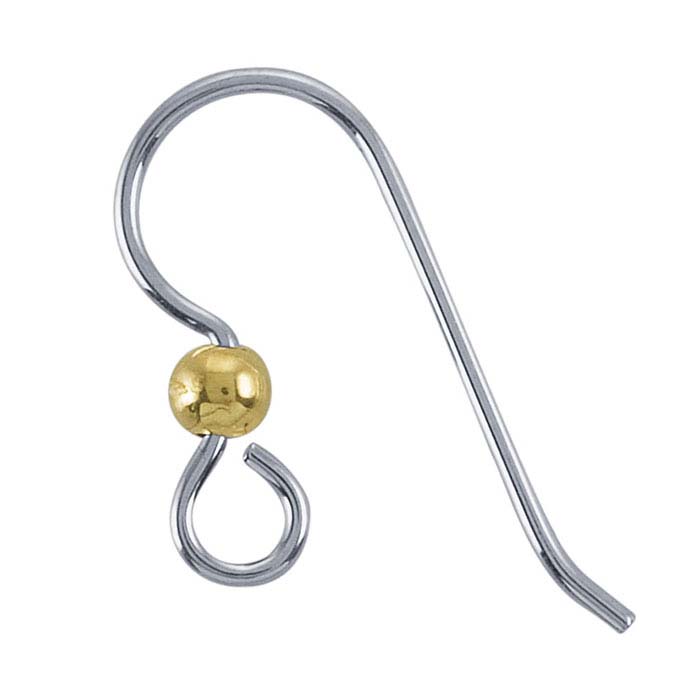 Sterling Silver Heavy Ear Wire with Loop and Yellow Gold-Filled Bead