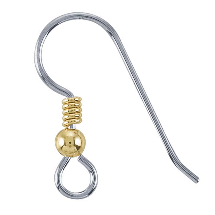 Sterling Silver Heavy Ear Wire with Loop and Yellow Gold-Filled Bead and Coil