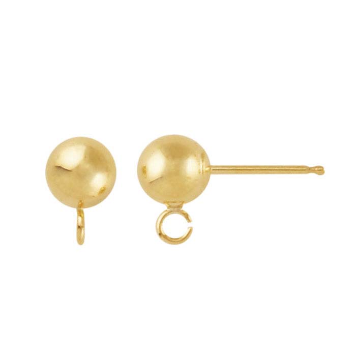 14K Yellow Gold Ball Post Earring with Open Ring