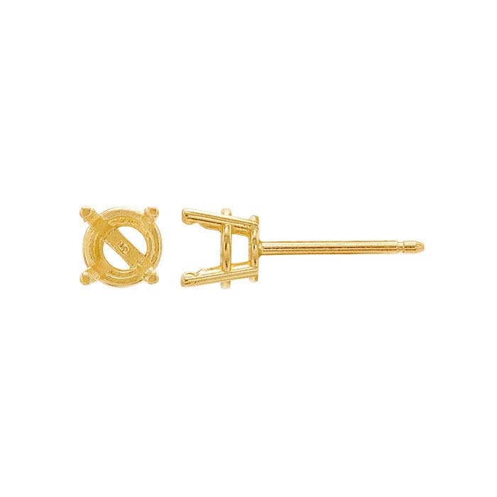 14K Yellow Gold Round Pre-Notched Basket Setting Mounting 4 Prong 2mm-10.5mm USA