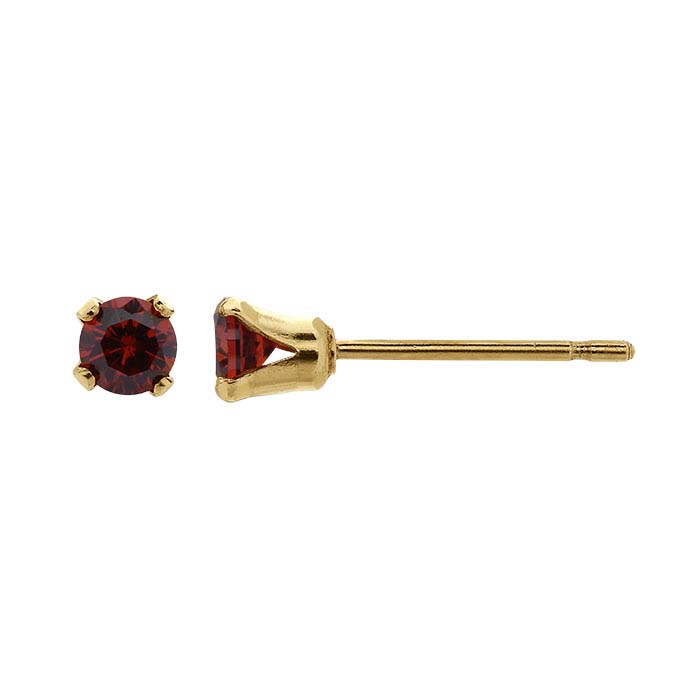 14/20 Yellow Gold-Filled Dark Red CZ-Set Post Earring