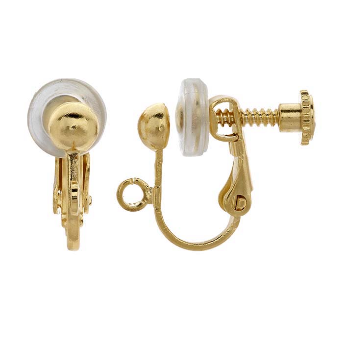 Brass Yellow Gold-Plated Half-Ball Ear Screw with Cushion and Open Ring