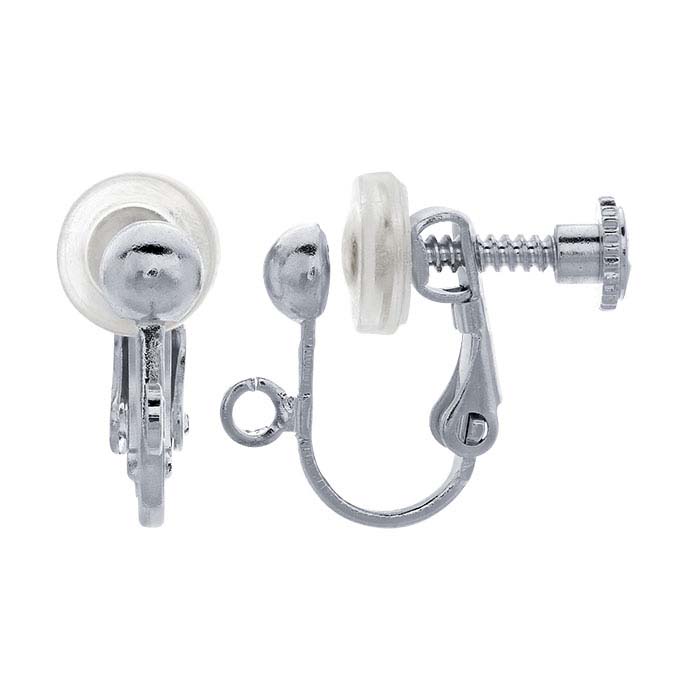 Brass Silver-Plated Half-Ball Screw-Back Earring with Cushion and Open Ring