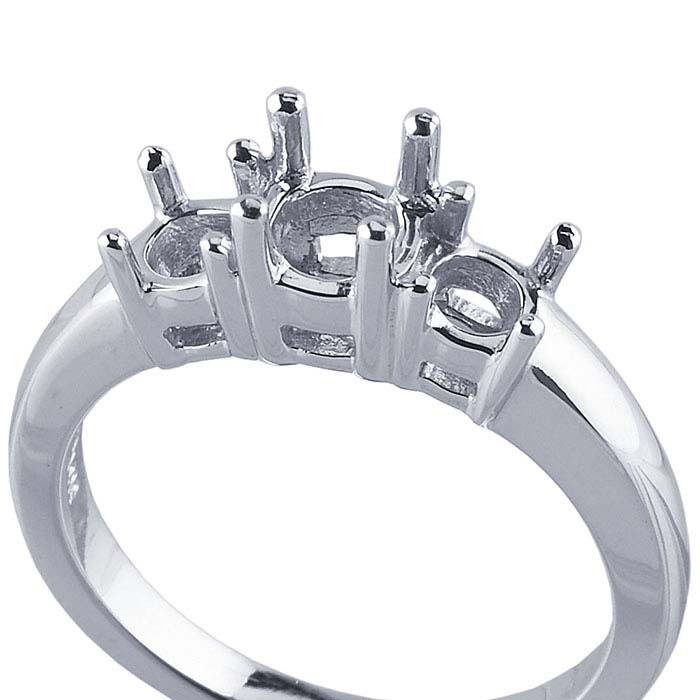14K White Gold ThreeStone Ring Mounting