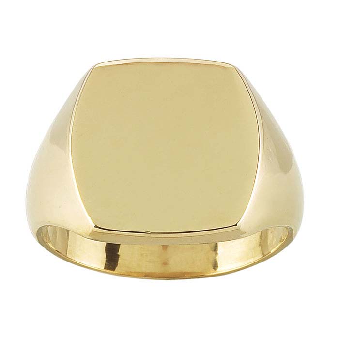14K Yellow Gold 15 x 13mm Cushion Signet Rings