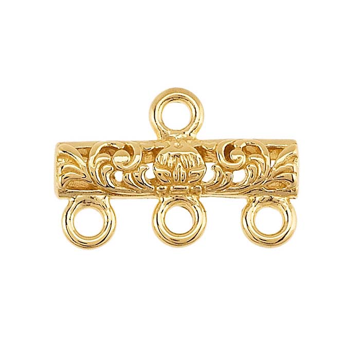 14K Yellow Gold Floral Three-Strand End Bar