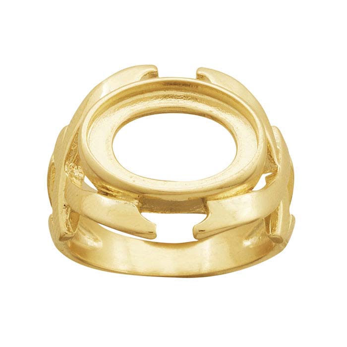 14K Yellow Gold 14 x 10mm Oval Cabochon Ring Mounting